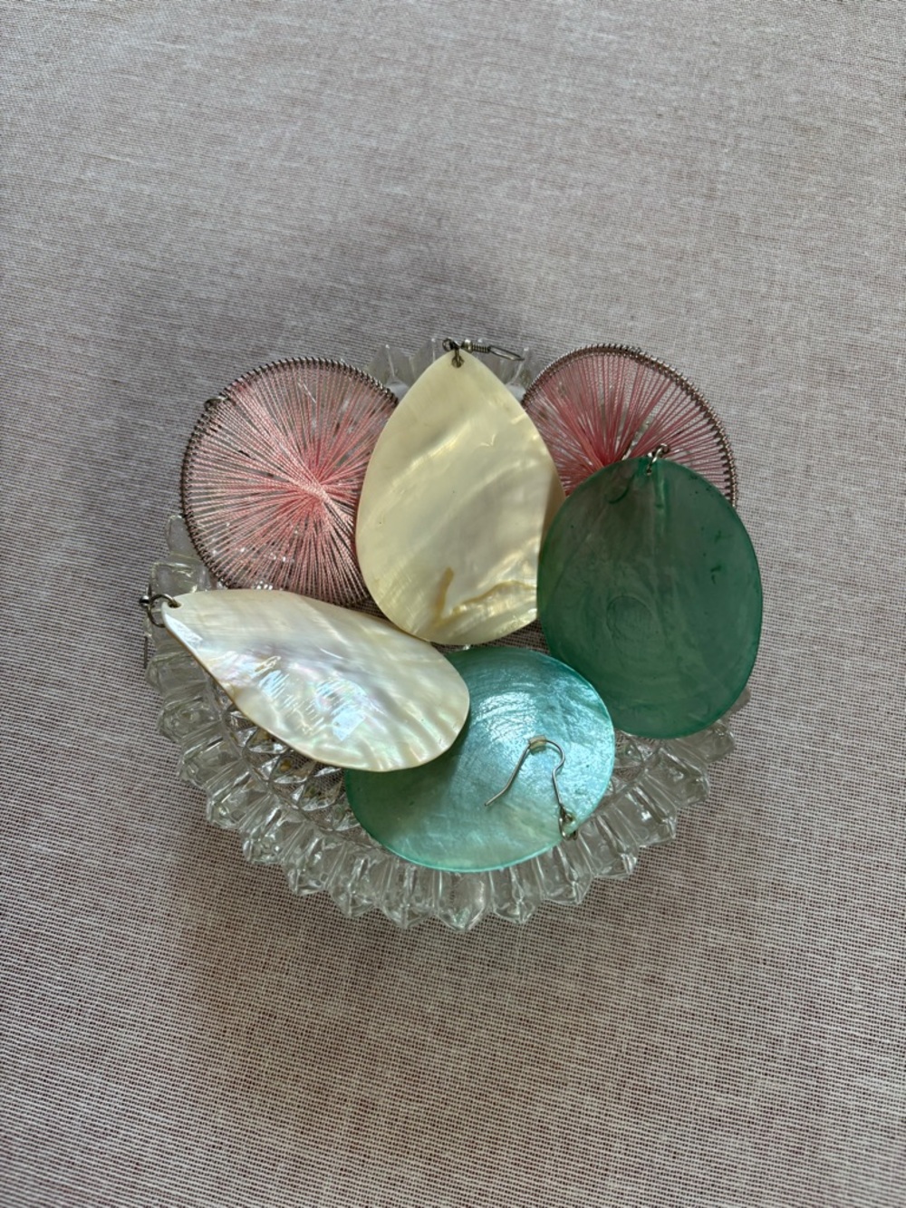 Set of three big colorful chunky earrings.